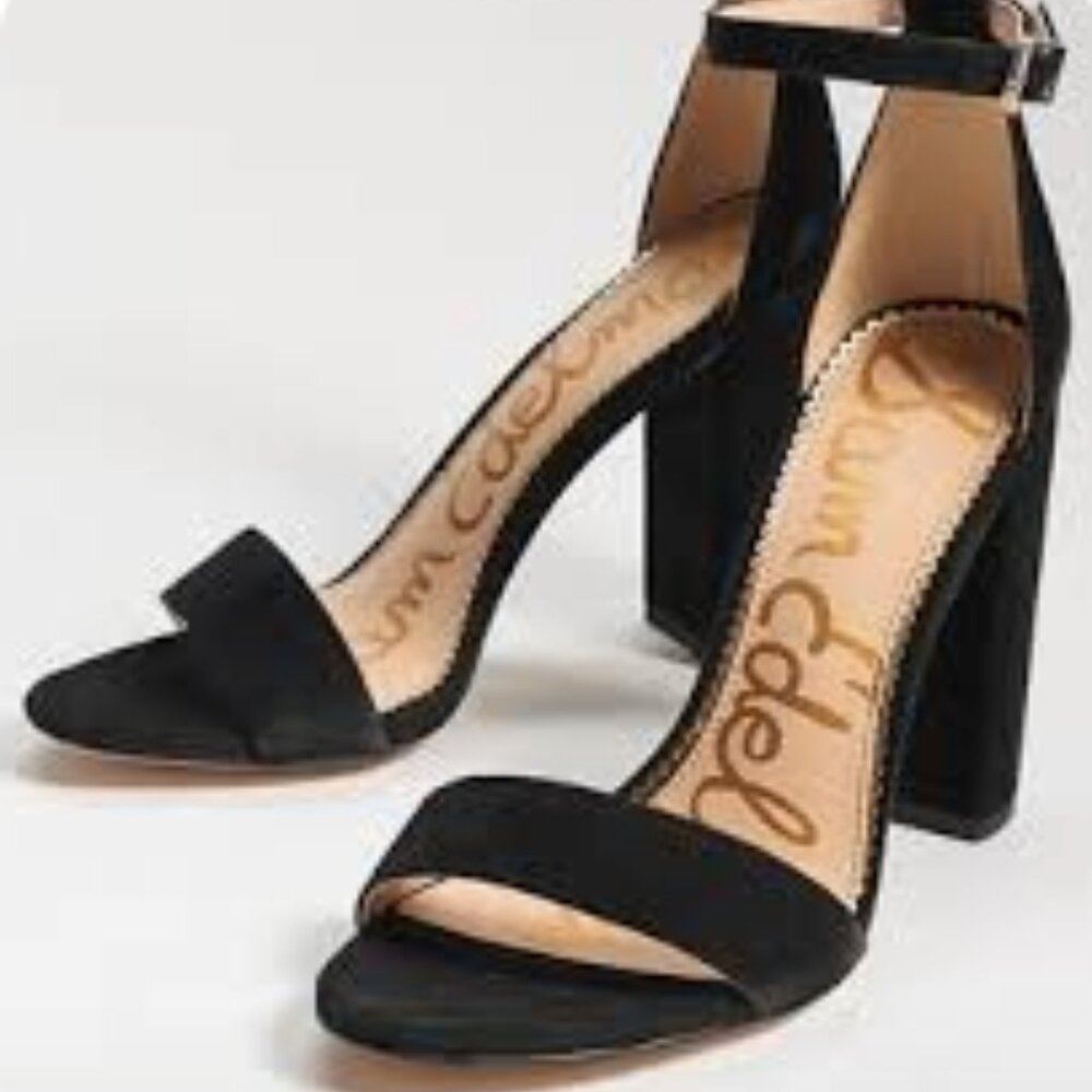 Sam Edelman Yaro Black Suede Block Heel Ankle Strap Sandal Size 4M
